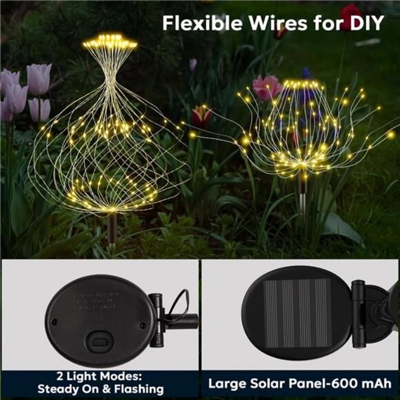 Solar Fireworks Lights Outdoor Waterproof Garden Fairy Light Outside - Picture 6 of 7
